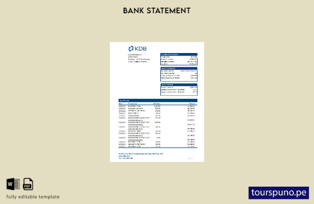 listo para imprimir plantilla de Excel de extracto bancario del KDB de Corea del